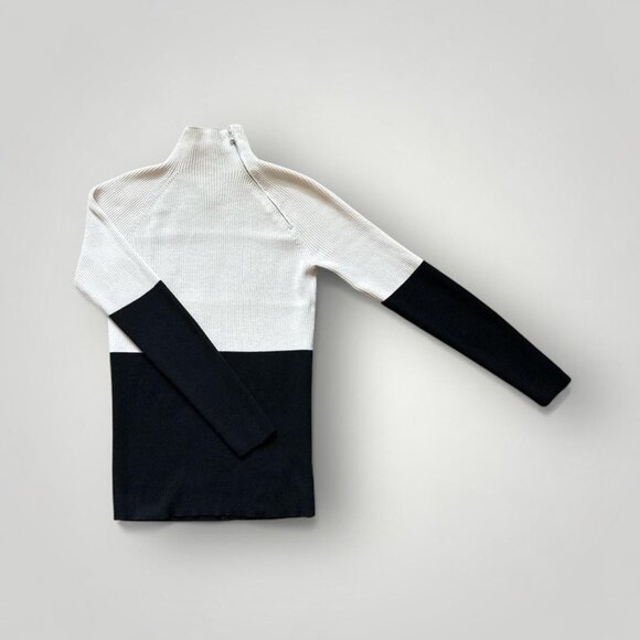 Lauren Ralph Lauren Sweater Womens Medium Black Colorblock Side Zip Mock Neck - Picture 1 of 7